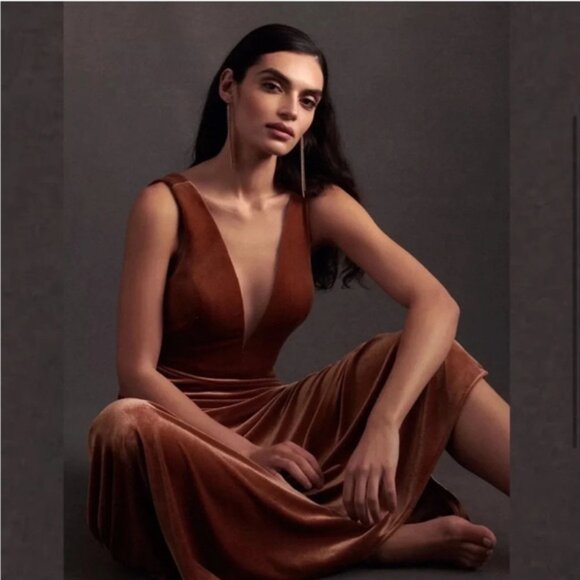 Jenny Yoo Logan Velvet Sleeveless Illusion Plunging V-Neck Gown Maxi Dress 2 - Picture 6 of 16